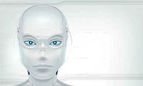 Futuristic head robot android. On white background Stock Illustration