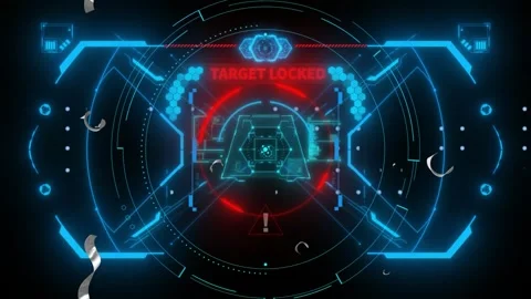 Futuristic heads up display interface with red target locked scanning animation Stock Footage 338388800