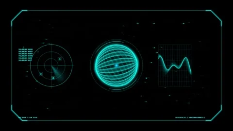 Futuristic heads up display showing scanning globe and digital radar over s.. Stock Footage 345041317