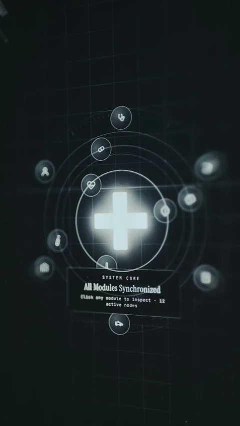 Futuristic healthcare dashboard featuring a quick-access icon menu Video stock 335891016