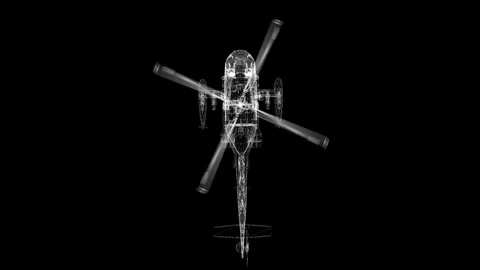 Futuristic Helicopter Wireframe on Dark Background Artfully Rendered Stock Footage 341778719