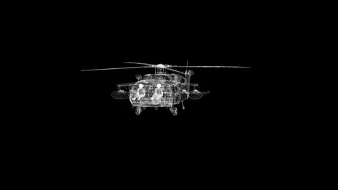 Futuristic Helicopter Wireframe Design in Dark Background Illustration Stock Footage 341778704