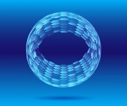 Futuristic hexagon 3d sphere on the blue background. Stock Illustration