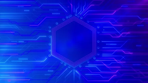 Futuristic Hexagon Chip Core with Neon Circuit Network Stock Footage 341375488