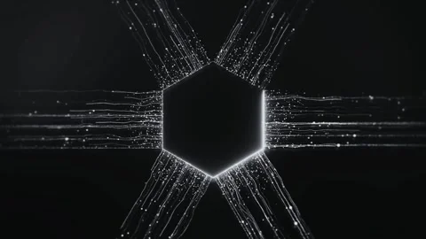 Futuristic hexagon core with digital particle lines and data flow Stock Footage 332708183