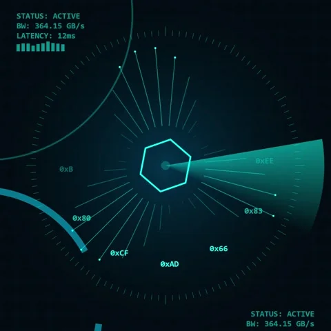 Futuristic Hexagon Data Network Hub with Glowing Lines and Stats Stock Footage 347260062