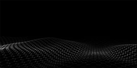 Futuristic hexagon dynamic wave on black background. Futuristic honeycomb c.. 스톡 일러스트