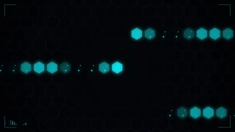 Futuristic Hexagon Grid Data HUD Interface Blue Glowing Technology Background Stock Footage 346661823