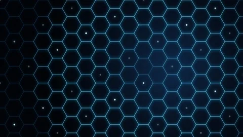 Futuristic hexagon grid with glowing data points motion background. Stock Footage 346889861