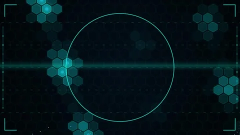 Futuristic Hexagon Grid HUD Circle Interface with Blue Glowing Particles Stock Footage 346660324
