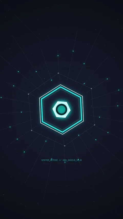 Futuristic Hexagon Grid HUD Interface with Neon Blue Glow and Digital Data Stock Footage 348818901