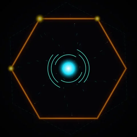 Futuristic Hexagon HUD Element with Glowing Blue Sphere and Neon Lines Stock Footage 346285002