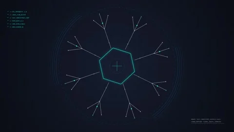 Futuristic Hexagon HUD Interface with Data Visualization and Glowing Lines Stock Footage 348422729