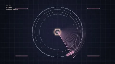 Futuristic Hexagon HUD Interface with Digital Data Flow and Circular Scan Stock Footage 348415993