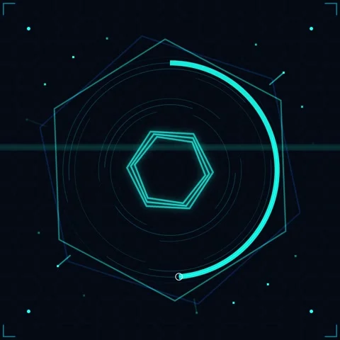 Futuristic Hexagon HUD Interface with Glowing Lines and Data Visualization 스톡 동영상 347261850