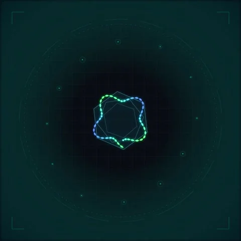Futuristic Hexagon HUD Interface with Glowing Neon Circle and Data Points Stock Footage 347262632