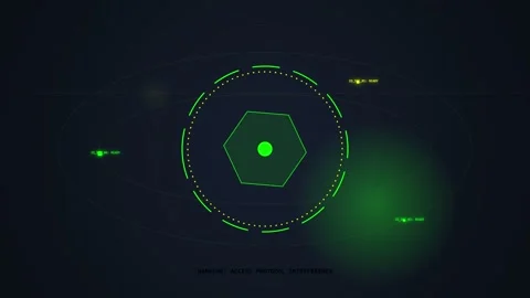 Futuristic Hexagon HUD Interface with Green Glowing Elements and Data Display Stock Footage 348792104