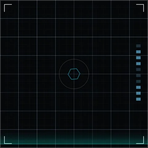 Futuristic Hexagon HUD Interface with Grid and Data Bars - Sci-Fi Technology Stock Footage 346284891