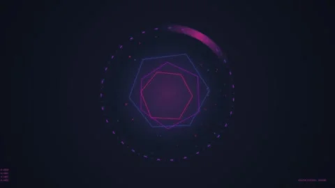 Futuristic Hexagon HUD Interface with Neon Lines and Data Visualization Stock Footage 348072166