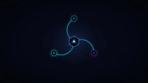 Futuristic hexagon hud interface with rotating data nodes and pulsing digit.. 库存影片 344861707