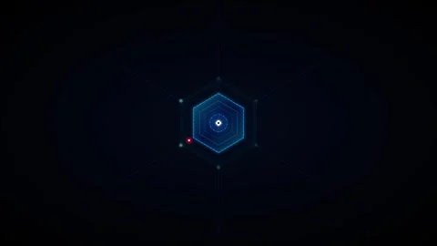 Futuristic hexagon hud interface with rotating data points and digital scan.. 库存影片 344863341