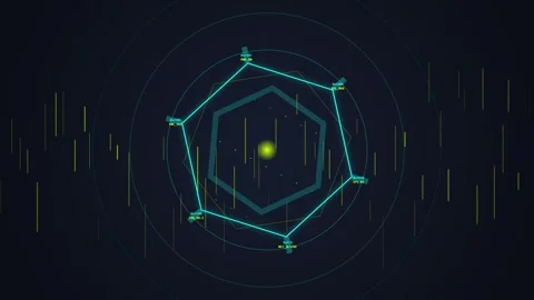 Futuristic Hexagon Network Grid with Glowing Particles and Data Flow Stock Footage 348072628
