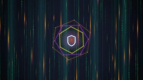 Futuristic Hexagon Shield with Digital Lines, Cyber Security Concept Stock Footage 348072715