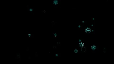 Futuristic Hexagonal AI Matrix with Glowing Neon Blue Elements on Black Bac.. Stock Footage 344510586
