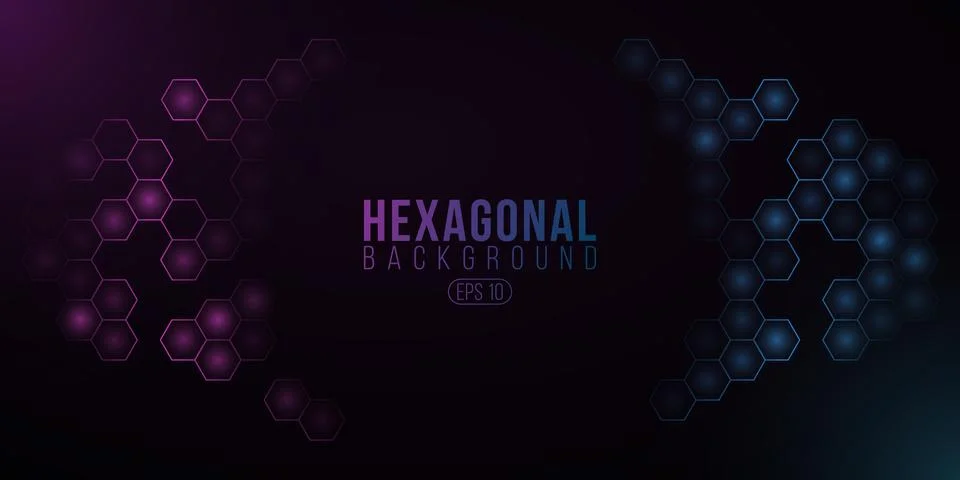 Futuristic hexagonal cyber background for high-tech project. Glowing blue and Illustrazione stock