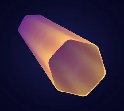 Futuristic hexagonal cyber tunnel with neon glow. Abstract sci fi portal pipe Stock-Illustration