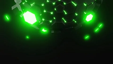 Futuristic Hexagonal Green Neon Abstract Background with glowing lights in a Stock Footage 278027502