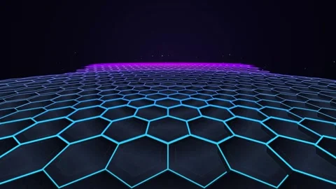 Futuristic hexagonal grid background, with pulsing neon, blue and purple, l.. Stock Footage 345841492