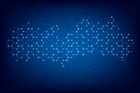 Futuristic hexagonal grid with glowing points, representing interconnected Stock Illustration