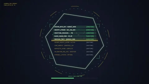 Futuristic Hexagonal HUD Interface with Data Display and Glowing Lines Stock Footage 348424010