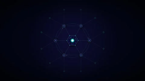 Futuristic hexagonal hud interface with glowing data nodes and digital netw.. Stock Footage 337566399