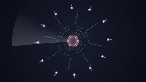 Futuristic Hexagonal HUD Interface with Radar and Data Visualization Stock Footage 348413746