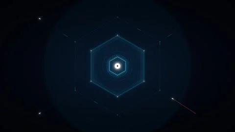 Futuristic hexagonal hud interface with rotating data nodes and digital sca.. Vidéo 344863336