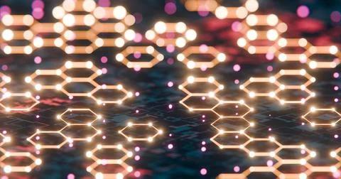 Futuristic Hexagonal Network with Glowing Nodes and Digital Background.. Stock Illustration