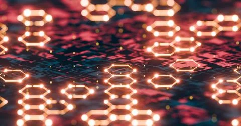 Futuristic Hexagonal Network with Glowing Nodes and Digital Background.. Stock Illustration