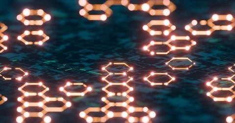 Futuristic Hexagonal Network with Glowing Nodes and Digital Background.. Stock Illustration