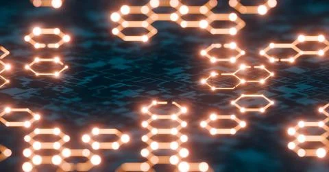 Futuristic Hexagonal Network with Glowing Nodes and Digital Background.. Stock Illustration