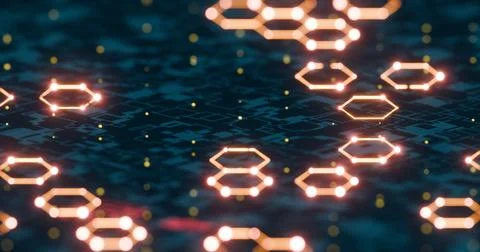 Futuristic Hexagonal Network with Glowing Nodes and Digital Background.. Illustrazione stock