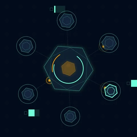 Futuristic Hexagonal Network Interface HUD UI Elements Glowing On Dark Back.. Video stock 346280521