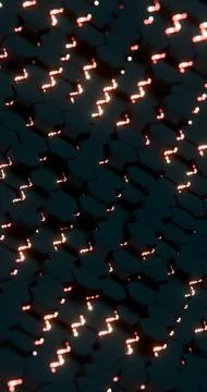 Futuristic Hexagonal Pattern with Red Illuminated Lines.. Stock Illustration