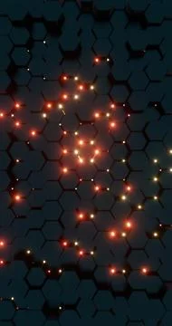 Futuristic Hexagonal Pattern with Red Illuminated Lines.. Stock Illustration