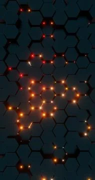Futuristic Hexagonal Pattern with Red Illuminated Lines.. Illustration