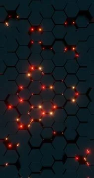 Futuristic Hexagonal Pattern with Red Illuminated Lines.. Stock Illustration