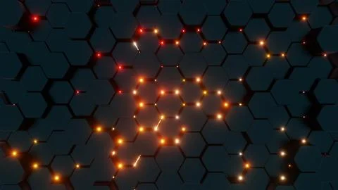 Futuristic Hexagonal Pattern with Red Illuminated Lines.. Stock Illustration