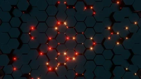 Futuristic Hexagonal Pattern with Red Illuminated Lines.. Stock Illustration