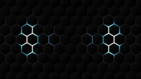 Futuristic hexagonal side panels with cyan neon pulsing light. Abstract tech Stock Footage 332814214